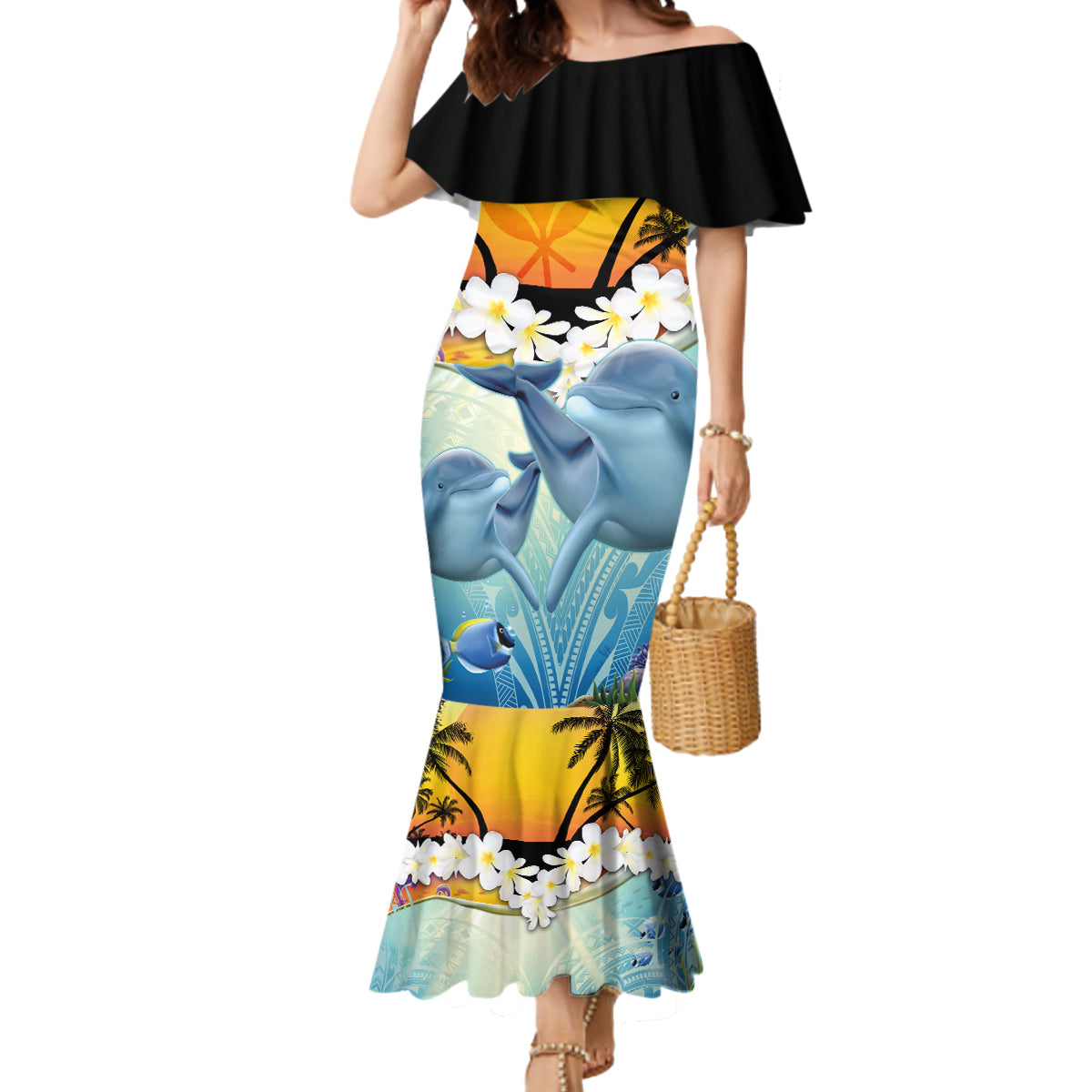 Aloha Hawaii Dolphins Mermaid Dress Heart Of The Ocean Tropical Summer Vibes LT14 Women Blue - Polynesian Pride