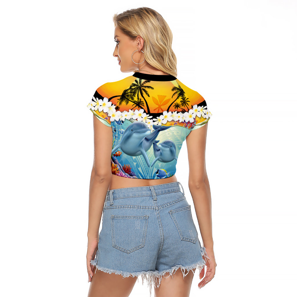 Aloha Hawaii Dolphins Raglan Cropped T Shirt Heart Of The Ocean Tropical Summer Vibes LT14 - Polynesian Pride