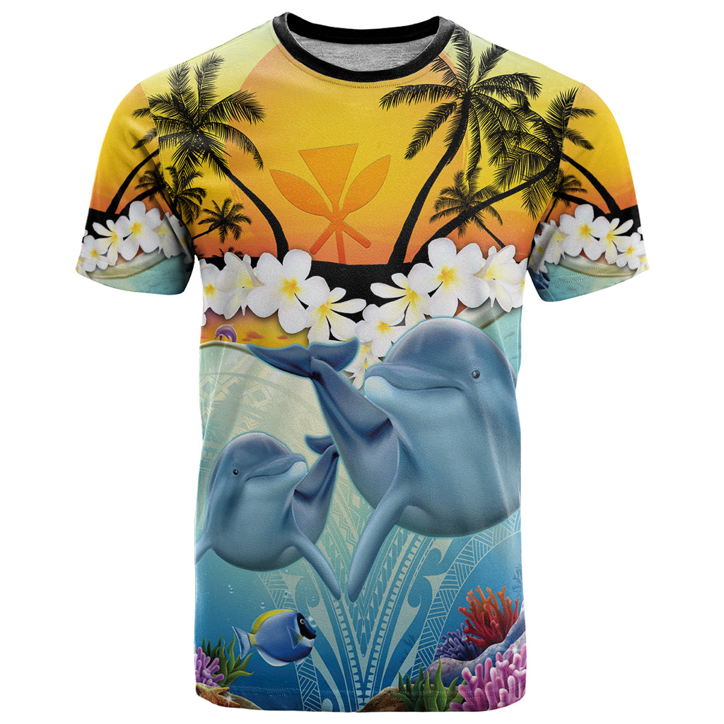 Aloha Hawaii Dolphins T Shirt Heart Of The Ocean Tropical Summer Vibes LT14 Blue - Polynesian Pride