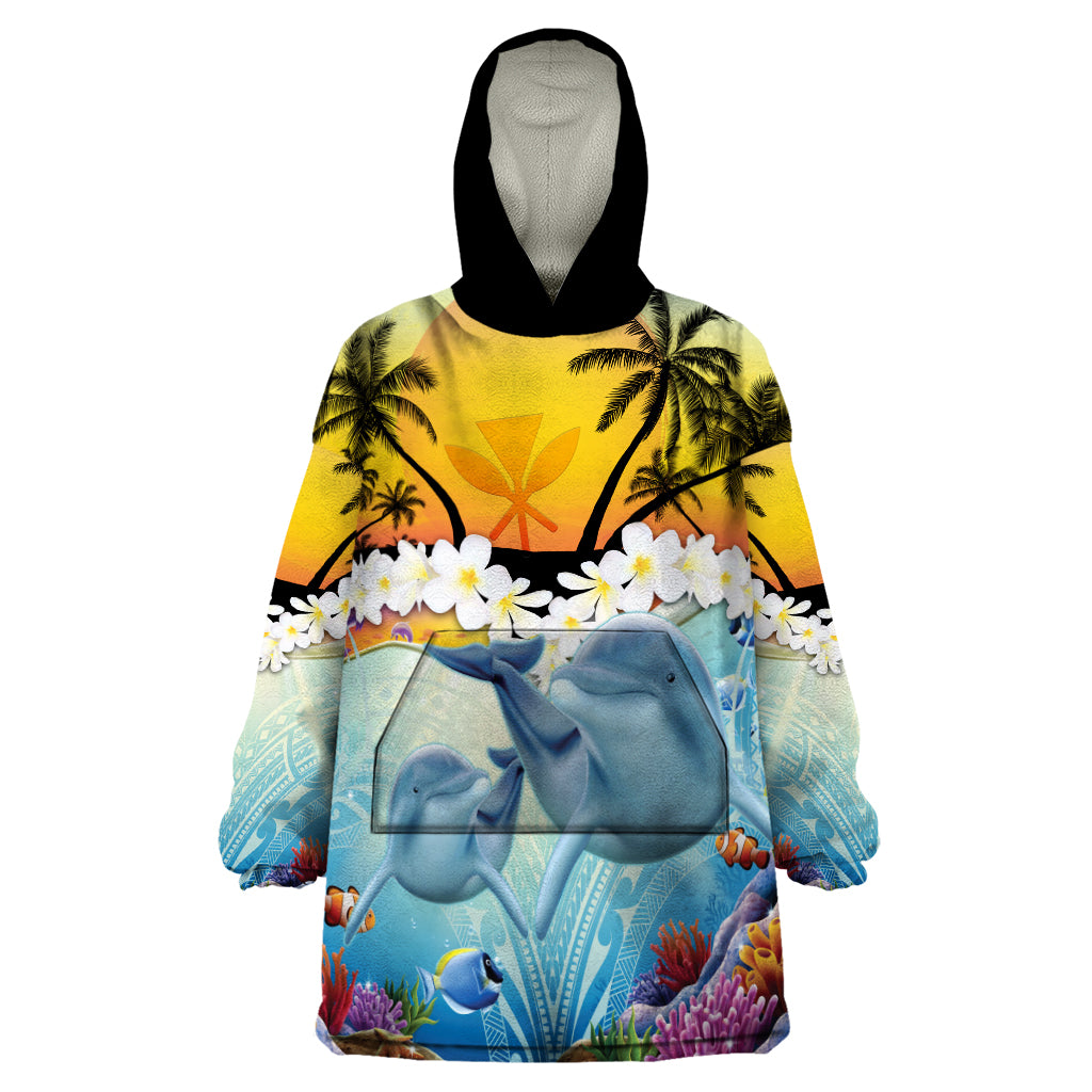 Aloha Hawaii Dolphins Wearable Blanket Hoodie Heart Of The Ocean Tropical Summer Vibes LT14 One Size Blue - Polynesian Pride