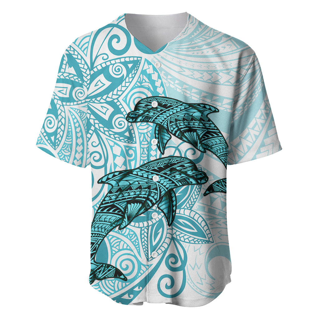 Polynesia Dolphins Baseball Jersey Valentine Day Floral Polynesian - Vintage Dark Cyan LT14 Dark Cyan - Polynesian Pride