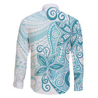 Polynesia Dolphins Family Matching Off Shoulder Short Dress and Hawaiian Shirt Valentine Day Floral Polynesian - Vintage Dark Cyan LT14 - Polynesian Pride