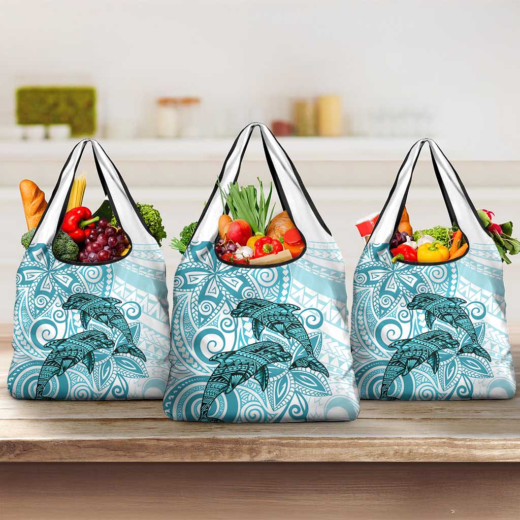 Polynesia Dolphins Grocery Bag Valentine Day Floral Polynesian - Vintage Dark Cyan LT14 3-pack One Size Dark Cyan - Polynesian Pride