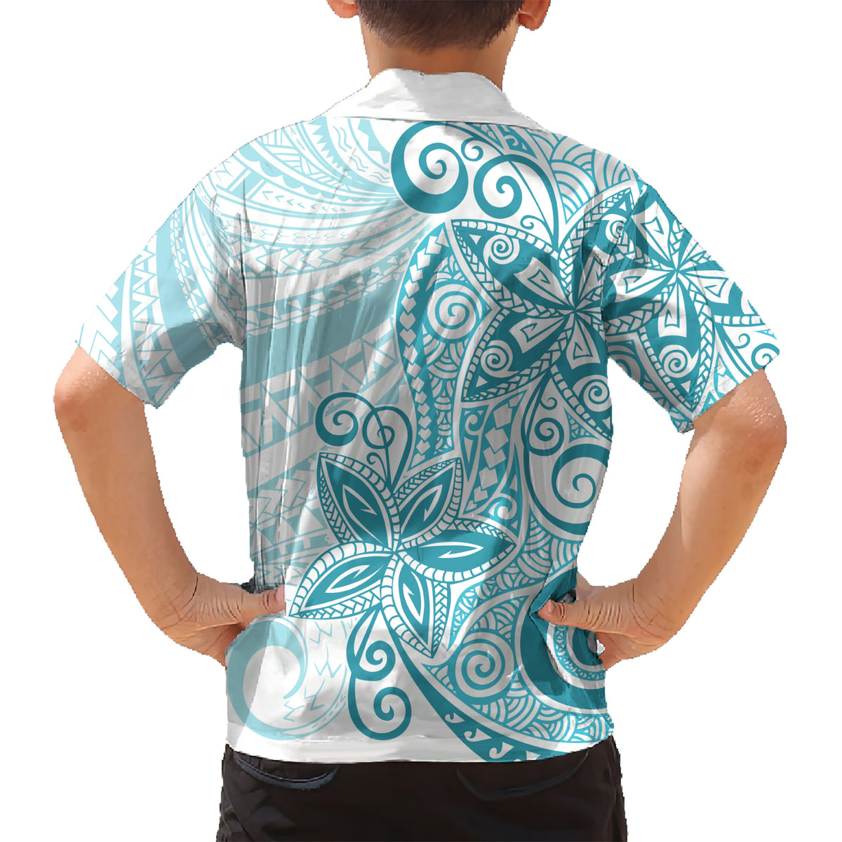 Polynesia Dolphins Kid Hawaiian Shirt Valentine Day Floral Polynesian - Vintage Dark Cyan LT14 - Polynesian Pride