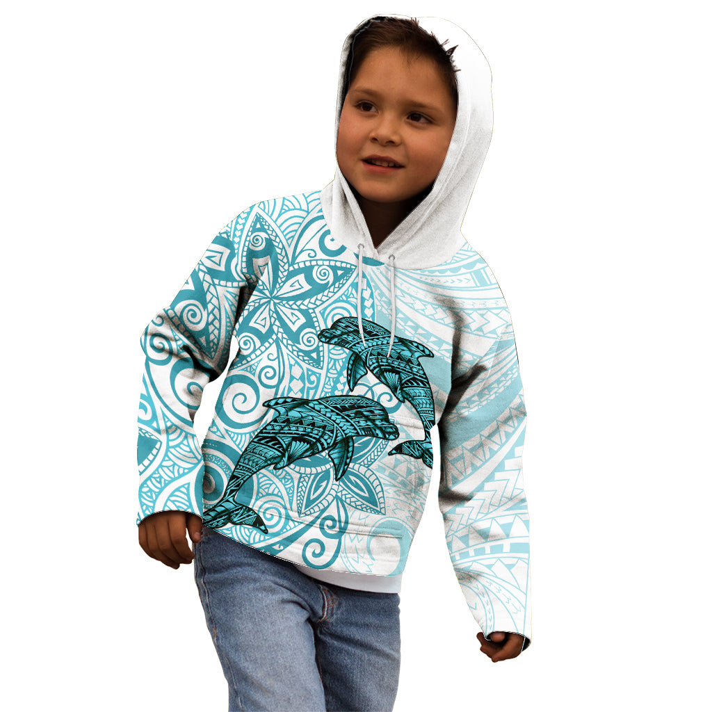 Polynesia Dolphins Kid Hoodie Valentine Day Floral Polynesian - Vintage Dark Cyan LT14 - Polynesian Pride