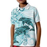 Polynesia Dolphins Kid Polo Shirt Valentine Day Floral Polynesian - Vintage Dark Cyan LT14 Kid Dark Cyan - Polynesian Pride