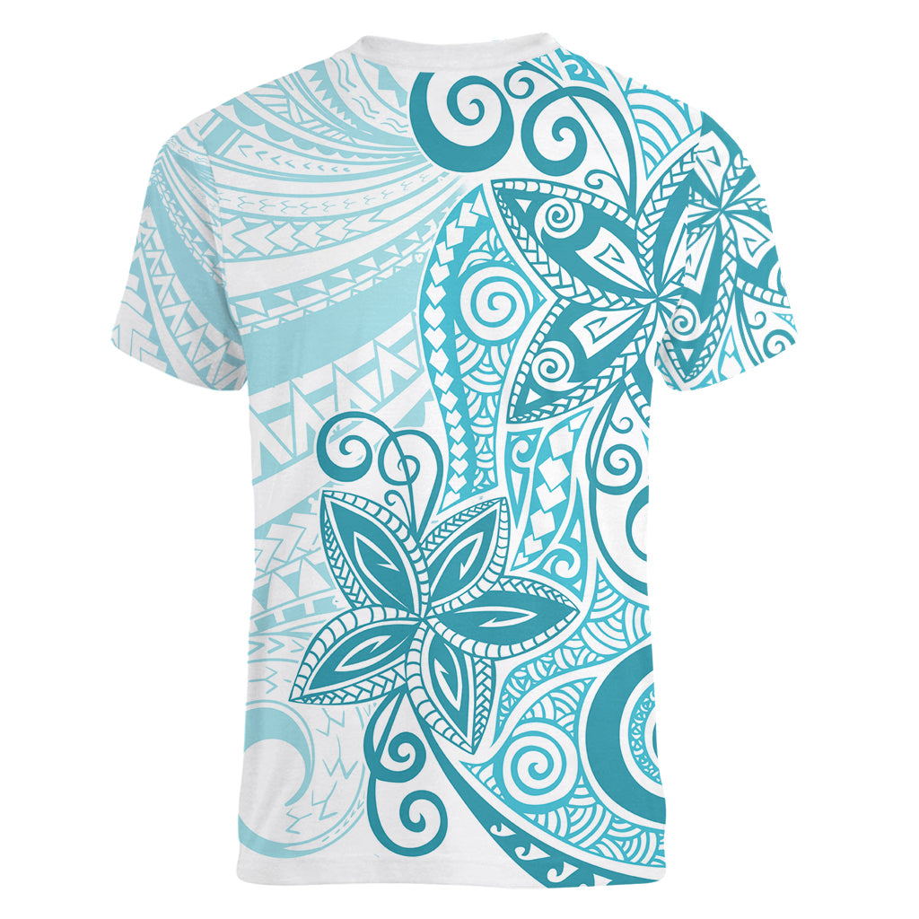 Polynesia Dolphins Women V Neck T Shirt Valentine Day Floral Polynesian - Vintage Dark Cyan LT14 - Polynesian Pride