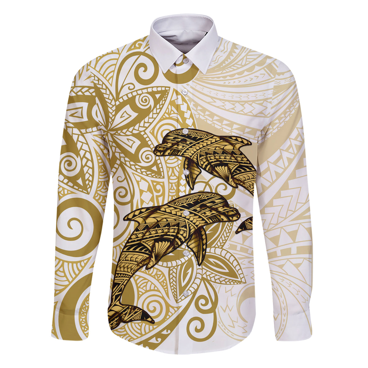 Polynesia Dolphins Family Matching Short Sleeve Bodycon Dress and Hawaiian Shirt Valentine Day Floral Polynesian - Vintage Brown LT14 Dad's Shirt - Long Sleeve Brown - Polynesian Pride