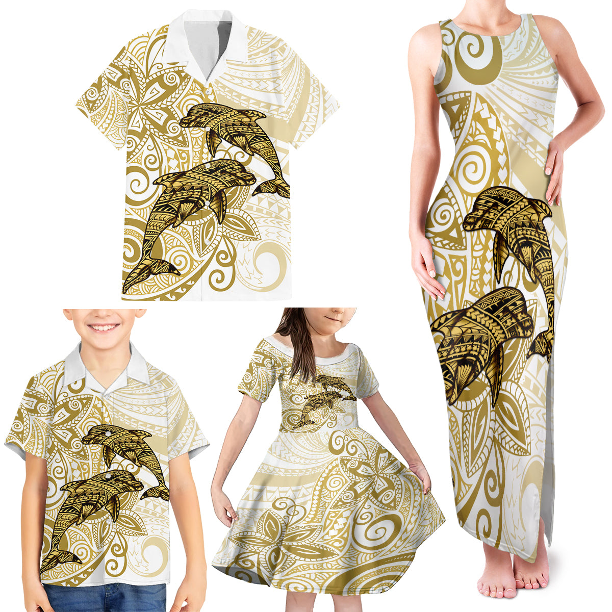 Polynesia Dolphins Family Matching Tank Maxi Dress and Hawaiian Shirt Valentine Day Floral Polynesian - Vintage Brown LT14 - Polynesian Pride