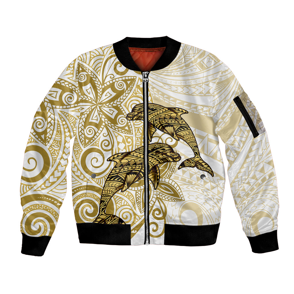 Polynesia Dolphins Sleeve Zip Bomber Jacket Valentine Day Floral Polynesian - Vintage Brown LT14 Unisex Brown - Polynesian Pride