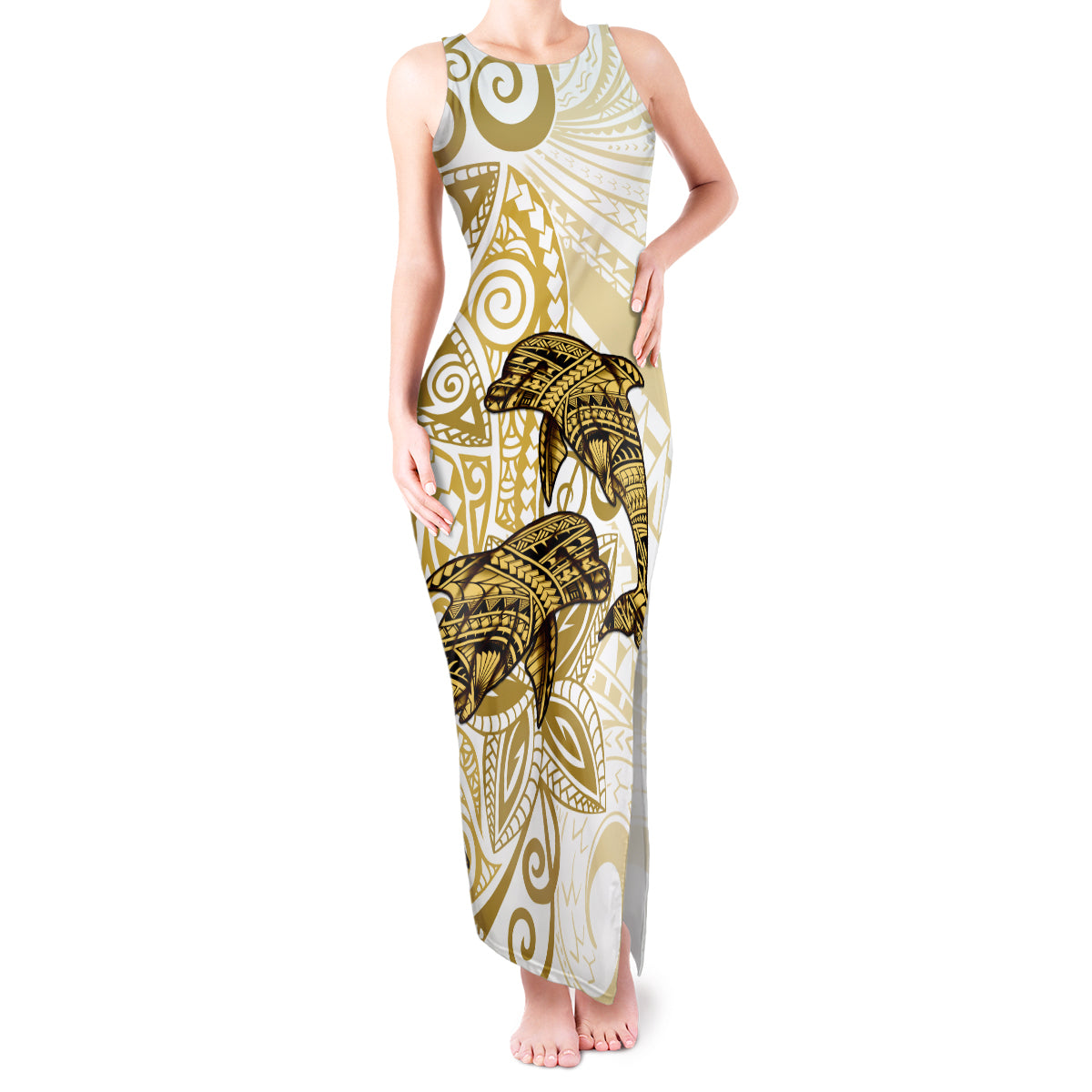 Polynesia Dolphins Tank Maxi Dress Valentine Day Floral Polynesian - Vintage Brown LT14 Women Brown - Polynesian Pride