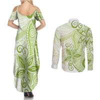 Polynesia Dolphins Couples Matching Summer Maxi Dress and Long Sleeve Button Shirt Valentine Day Floral Polynesian - Vintage Lime Green LT14 - Polynesian Pride