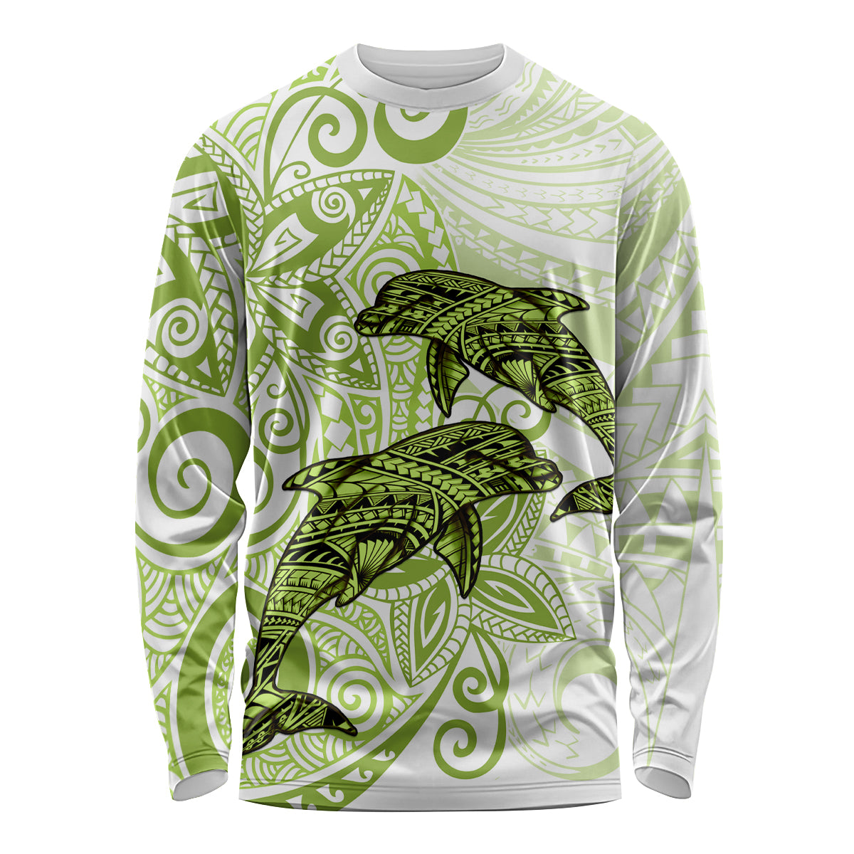 Polynesia Dolphins Long Sleeve Shirt Valentine Day Floral Polynesian - Vintage Lime Green LT14 Unisex Lime Green - Polynesian Pride