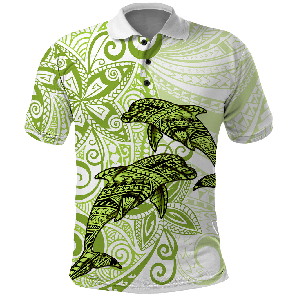 Polynesia Dolphins Polo Shirt Valentine Day Floral Polynesian - Vintage Lime Green LT14 Lime Green - Polynesian Pride