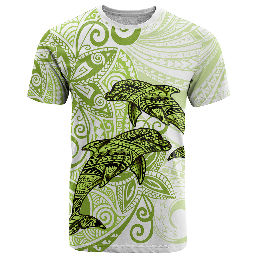 Polynesia Dolphins T Shirt Valentine Day Floral Polynesian - Vintage Lime Green LT14 Lime Green - Polynesian Pride