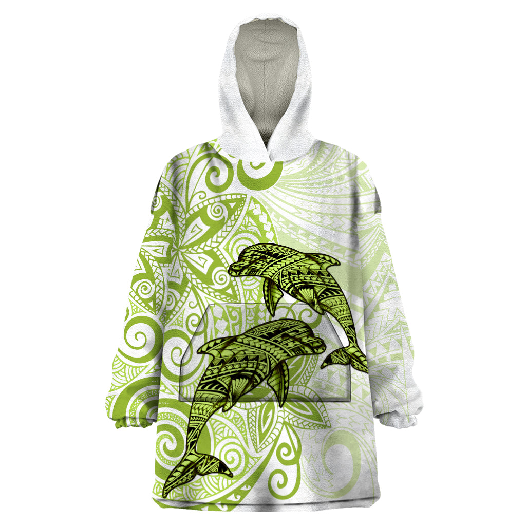 Polynesia Dolphins Wearable Blanket Hoodie Valentine Day Floral Polynesian - Vintage Lime Green LT14 One Size Lime Green - Polynesian Pride