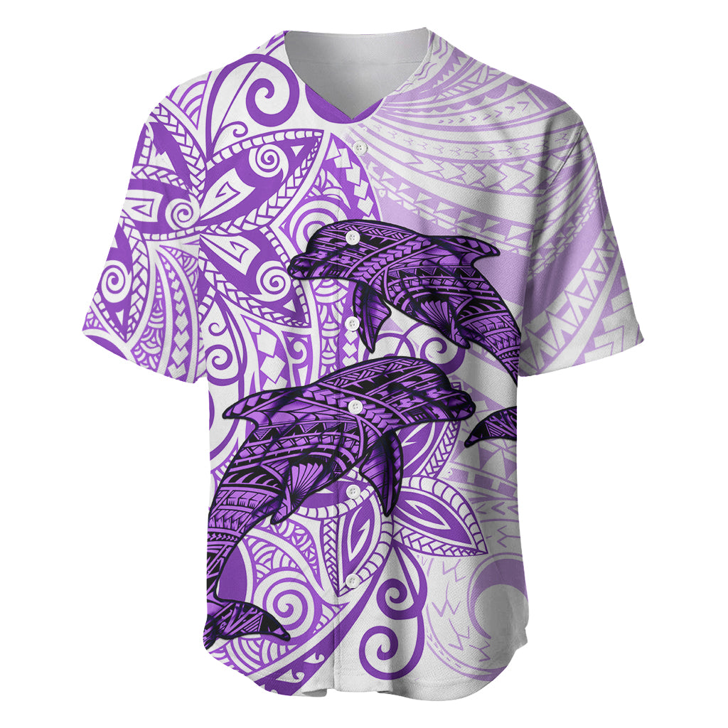 Polynesia Dolphins Baseball Jersey Valentine Day Floral Polynesian - Vintage Purple LT14 Purple - Polynesian Pride