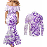 Polynesia Dolphins Couples Matching Mermaid Dress and Long Sleeve Button Shirt Valentine Day Floral Polynesian - Vintage Purple LT14 - Polynesian Pride