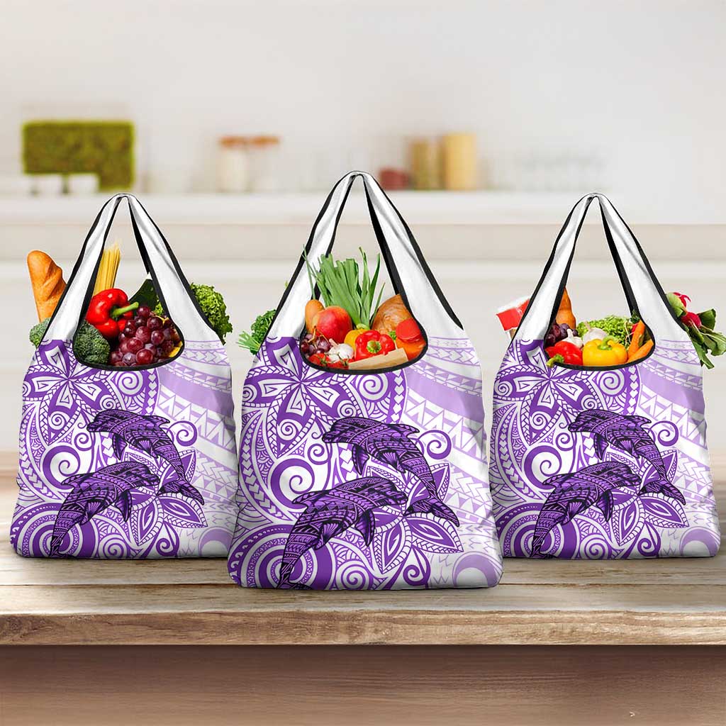 Polynesia Dolphins Grocery Bag Valentine Day Floral Polynesian - Vintage Purple LT14 3-pack One Size Purple - Polynesian Pride