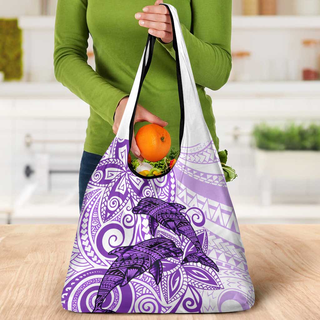 Polynesia Dolphins Grocery Bag Valentine Day Floral Polynesian - Vintage Purple LT14 - Polynesian Pride