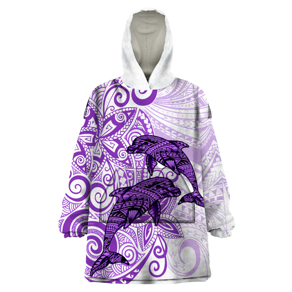 Polynesia Dolphins Wearable Blanket Hoodie Valentine Day Floral Polynesian - Vintage Purple LT14 One Size Purple - Polynesian Pride