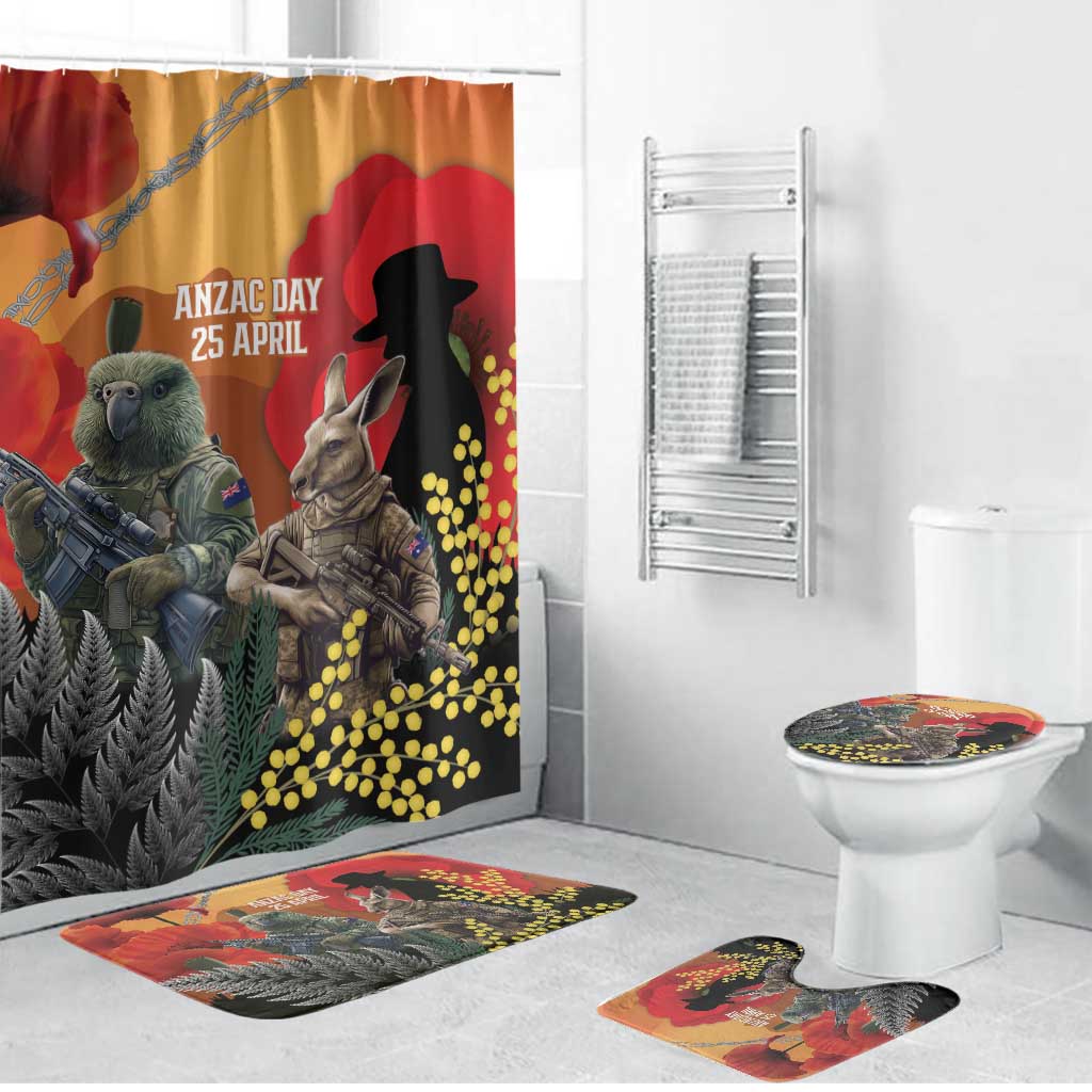 New Zealand and Australia ANZAC Day Bathroom Set Sliver Fern Kakapo With Golden Wattle Kangaroo - Polynesian Pride