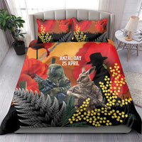 New Zealand and Australia ANZAC Day Bedding Set Sliver Fern Kakapo With Golden Wattle Kangaroo