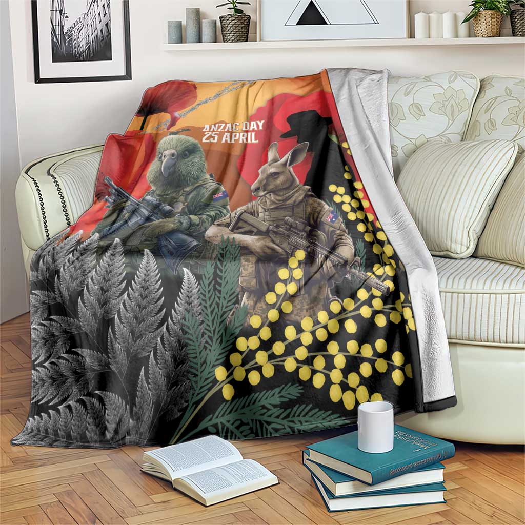 New Zealand and Australia ANZAC Day Blanket Sliver Fern Kakapo With Golden Wattle Kangaroo LT14 Gold - Polynesian Pride