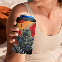 New Zealand and Australia ANZAC Day 4 in 1 Can Cooler Tumbler Sliver Fern Kakapo With Golden Wattle Kangaroo