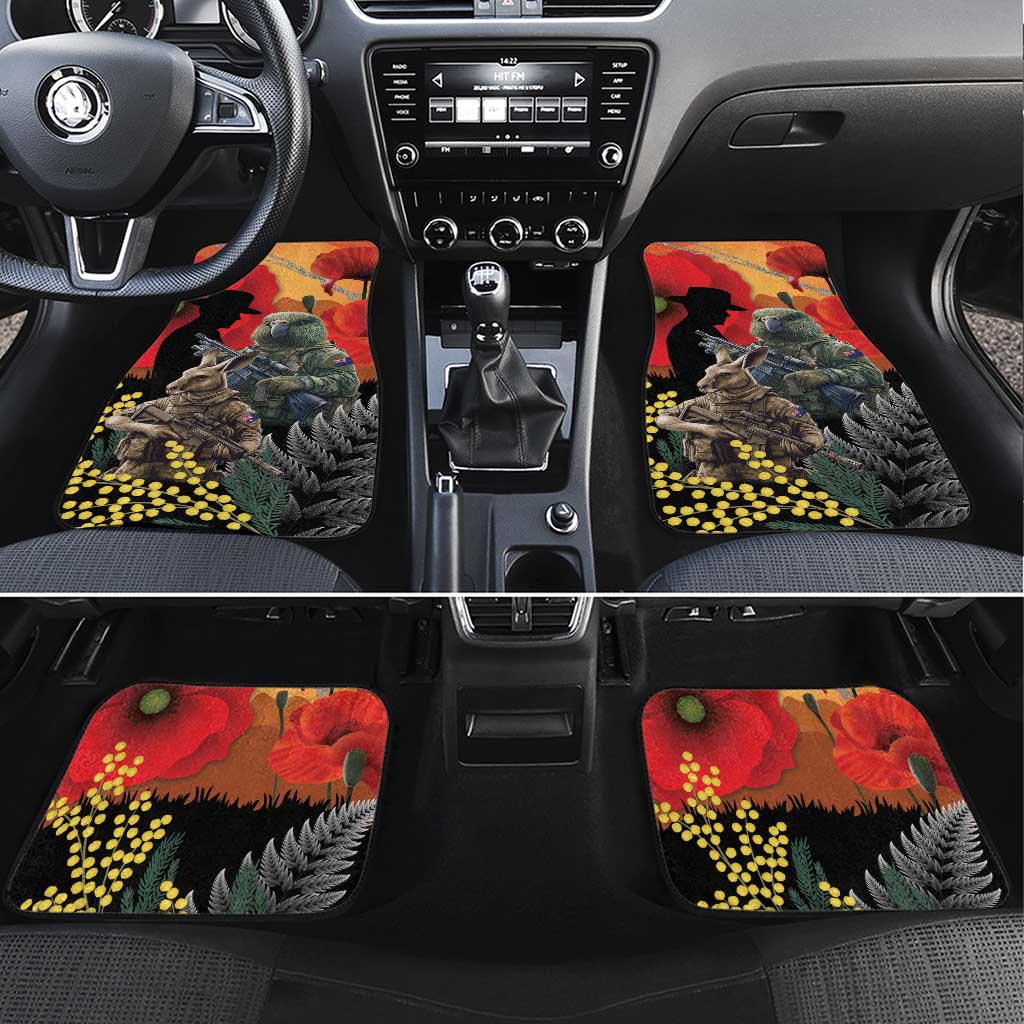 New Zealand and Australia ANZAC Day Car Mats Sliver Fern Kakapo With Golden Wattle Kangaroo