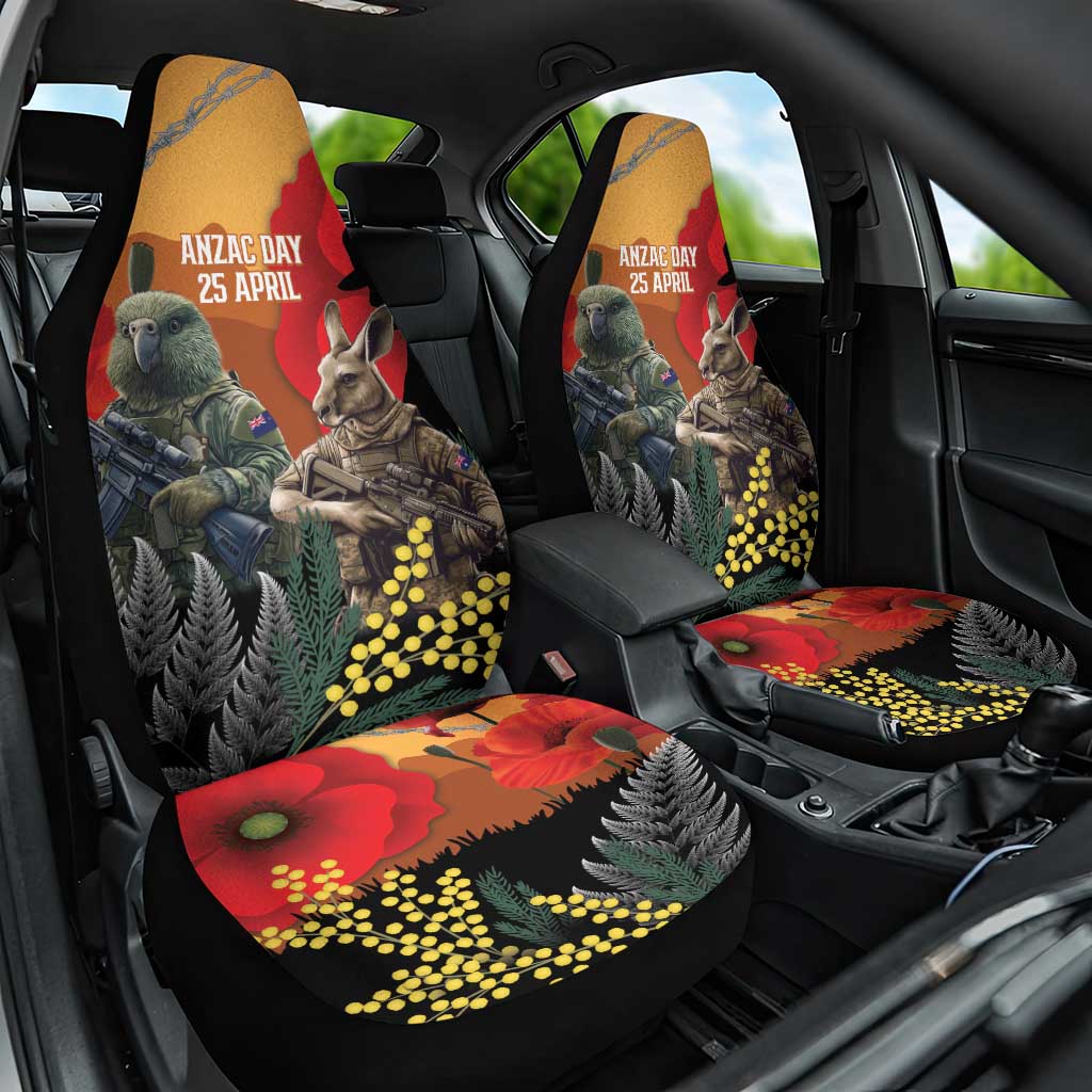 New Zealand and Australia ANZAC Day Car Seat Cover Sliver Fern Kakapo With Golden Wattle Kangaroo