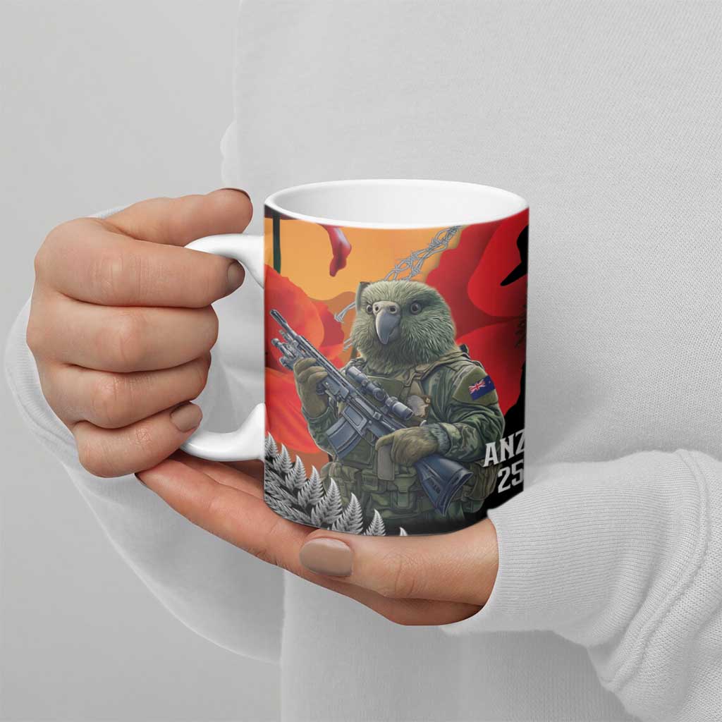 New Zealand and Australia ANZAC Day Ceramic Mug Sliver Fern Kakapo With Golden Wattle Kangaroo - Polynesian Pride