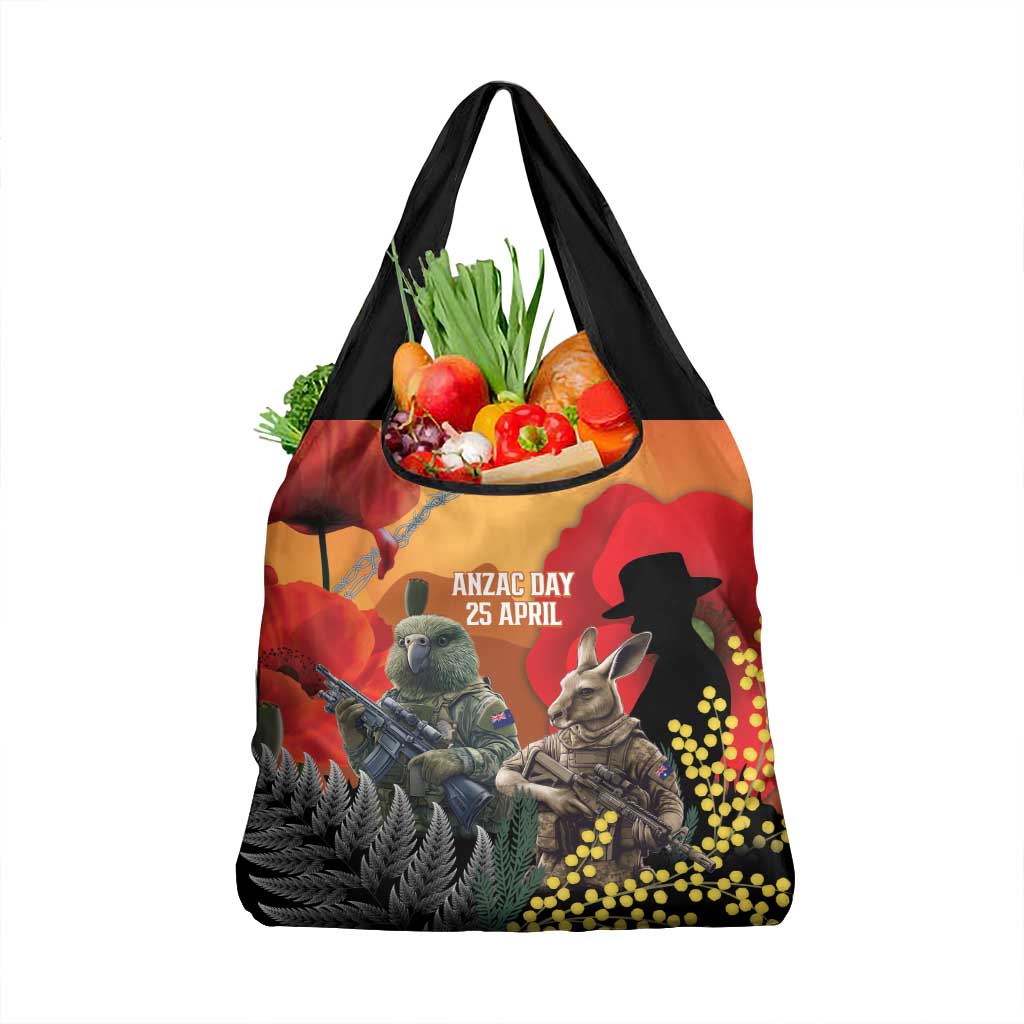 New Zealand and Australia ANZAC Day Grocery Bag Sliver Fern Kakapo With Golden Wattle Kangaroo