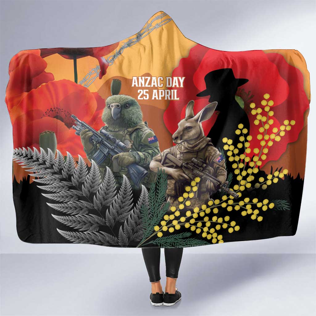 New Zealand and Australia ANZAC Day Hooded Blanket Sliver Fern Kakapo With Golden Wattle Kangaroo