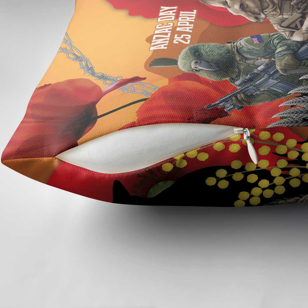 New Zealand and Australia ANZAC Day Pillow Cover Sliver Fern Kakapo With Golden Wattle Kangaroo - Polynesian Pride