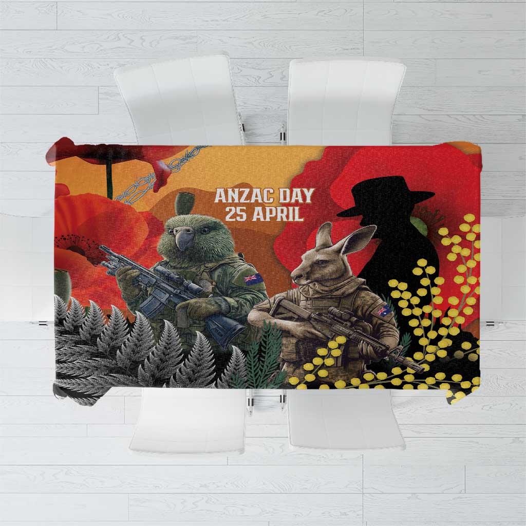 New Zealand and Australia ANZAC Day Tablecloth Sliver Fern Kakapo With Golden Wattle Kangaroo LT14 Gold - Polynesian Pride