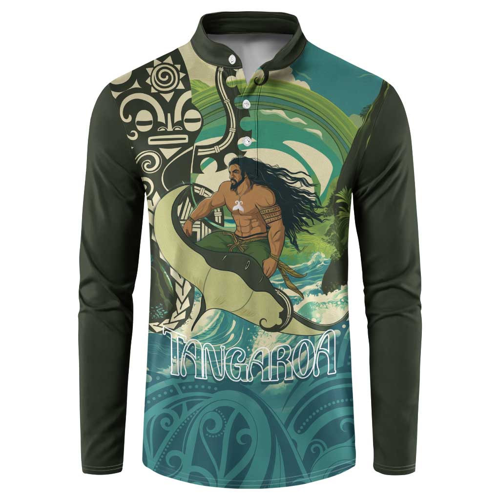 Aotearoa Tangaroa Atua Button Sweatshirt New Zealand God Of The Ocean LT14 Cyan - Polynesian Pride