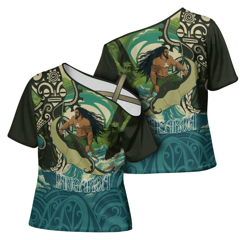 Aotearoa Tangaroa Atua Cross Shoulder Shirt New Zealand God Of The Ocean - Polynesian Pride