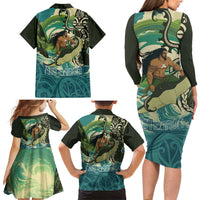 Aotearoa Tangaroa Atua Family Matching Long Sleeve Bodycon Dress and Hawaiian Shirt New Zealand God Of The Ocean