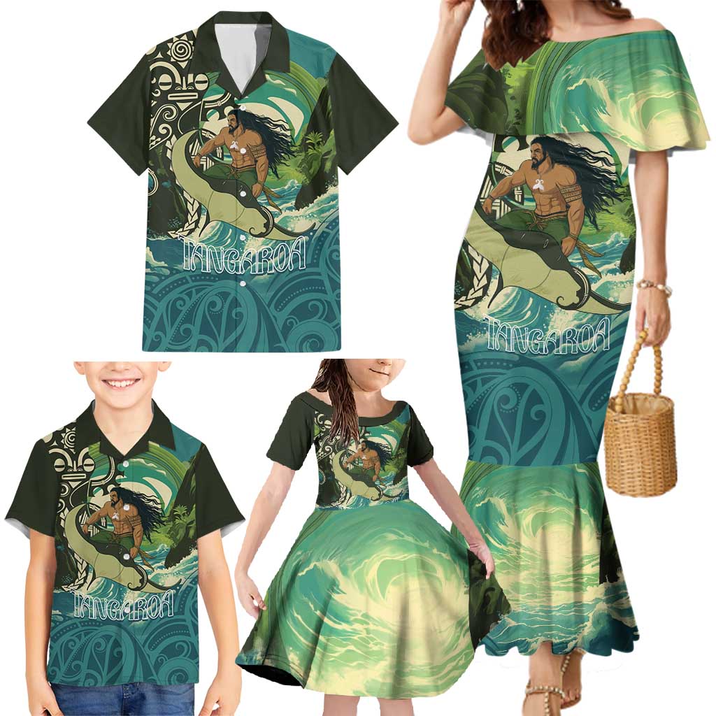 Aotearoa Tangaroa Atua Family Matching Mermaid Dress and Hawaiian Shirt New Zealand God Of The Ocean