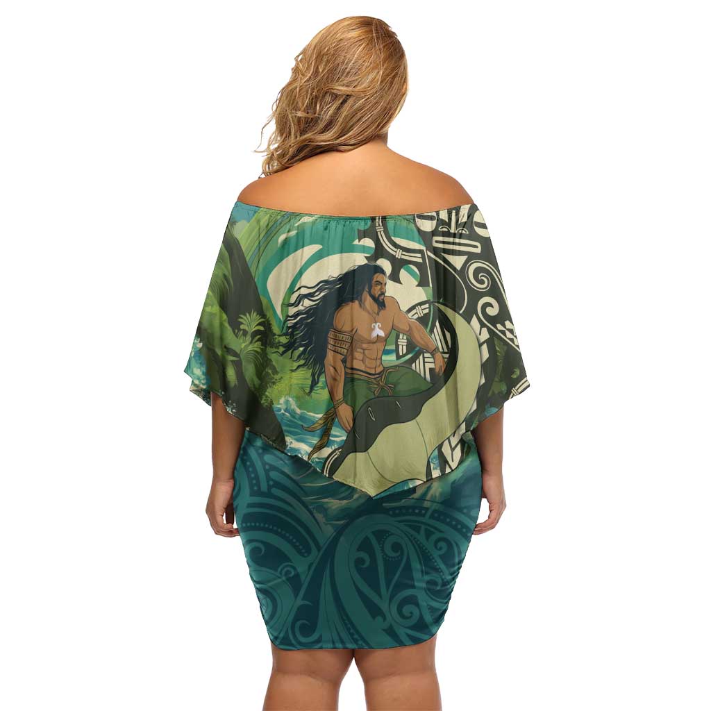 Aotearoa Tangaroa Atua Family Matching Off Shoulder Short Dress and Hawaiian Shirt New Zealand God Of The Ocean