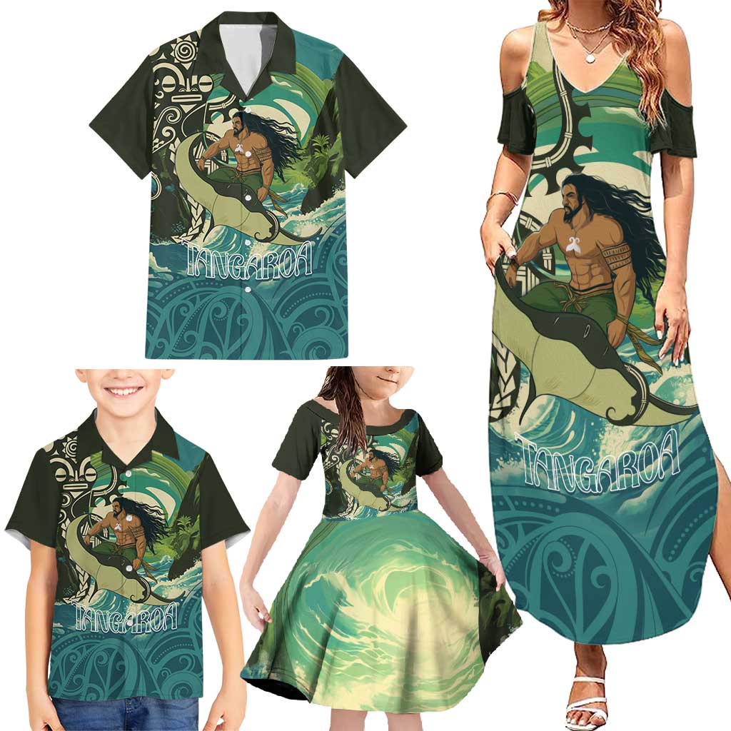 Aotearoa Tangaroa Atua Family Matching Summer Maxi Dress and Hawaiian Shirt New Zealand God Of The Ocean