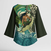 Aotearoa Tangaroa Atua Kimono Sleeve Blouse New Zealand God Of The Ocean - Polynesian Pride