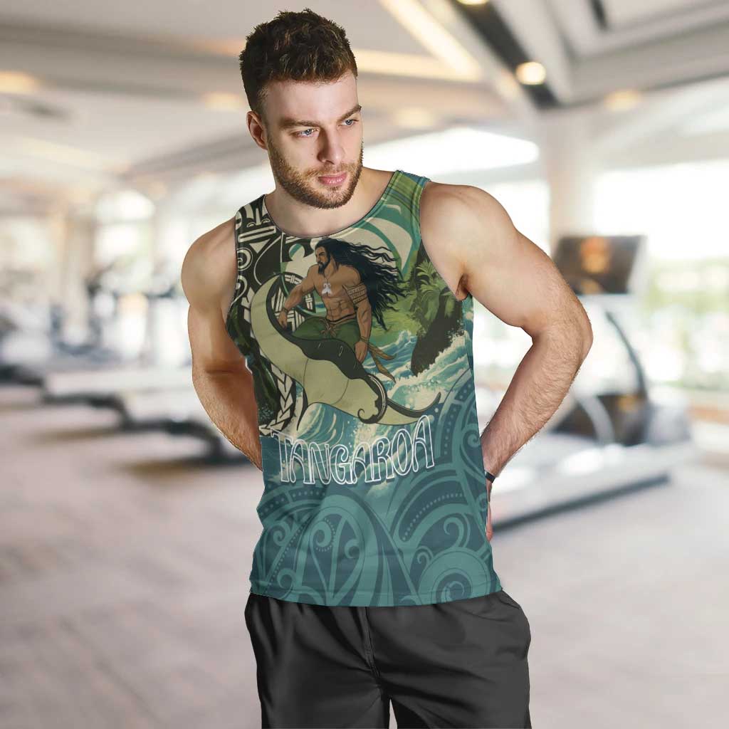 Aotearoa Tangaroa Atua Men Tank Top New Zealand God Of The Ocean LT14 Cyan - Polynesian Pride