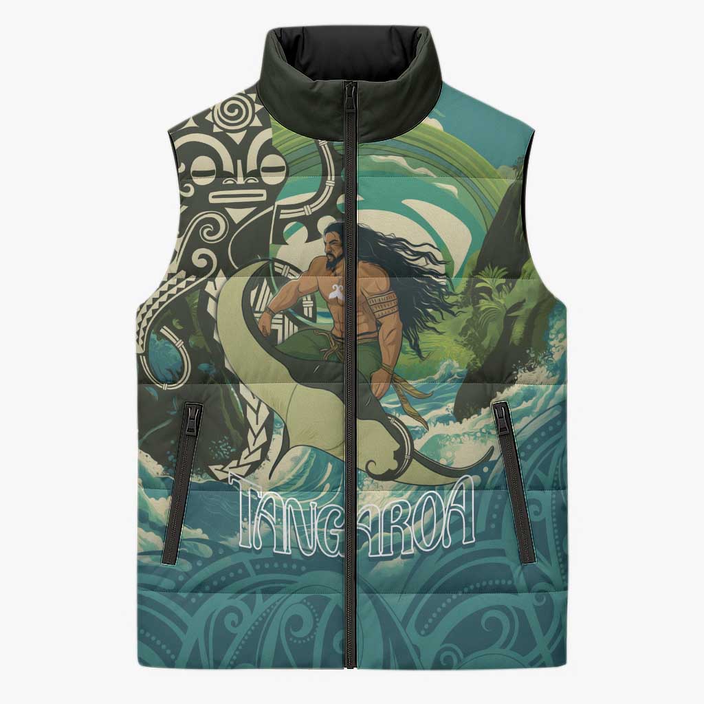 Aotearoa Tangaroa Atua Sleeveless Puffer Jacket New Zealand God Of The Ocean - Polynesian Pride