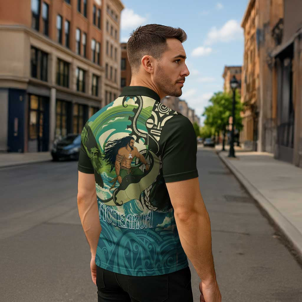 Aotearoa Tangaroa Atua Zipper Polo Shirt New Zealand God Of The Ocean - Polynesian Pride