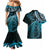 New Zealand Lizard Couples Matching Mermaid Dress and Hawaiian Shirt Silver Fern Aotearoa Maori Blue Version