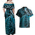 New Zealand Lizard Couples Matching Off Shoulder Maxi Dress and Hawaiian Shirt Silver Fern Aotearoa Maori Blue Version