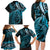 New Zealand Lizard Family Matching Long Sleeve Bodycon Dress and Hawaiian Shirt Silver Fern Aotearoa Maori Blue Version