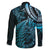 New Zealand Lizard Family Matching Long Sleeve Bodycon Dress and Hawaiian Shirt Silver Fern Aotearoa Maori Blue Version